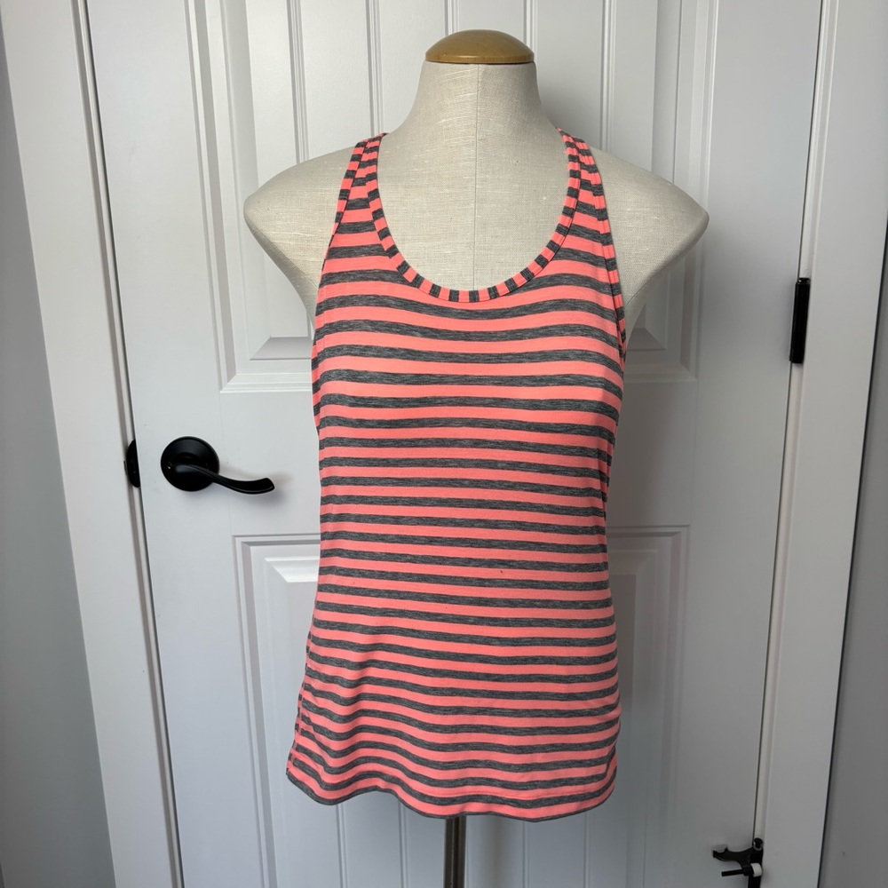 Gap Fit Striped Coral and Gray Women's Tank Top